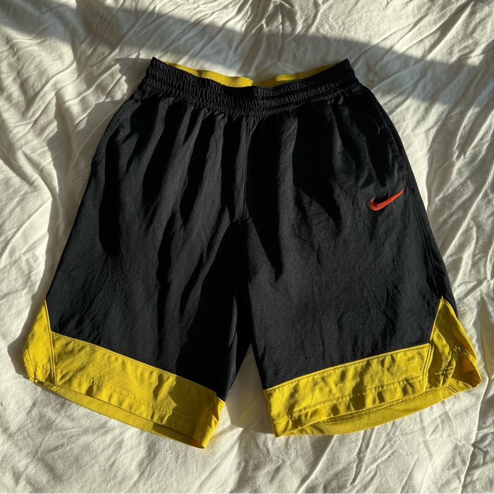 Nike Black and Yellow Dri-Fit Basketball Shorts - Men’s Size Large